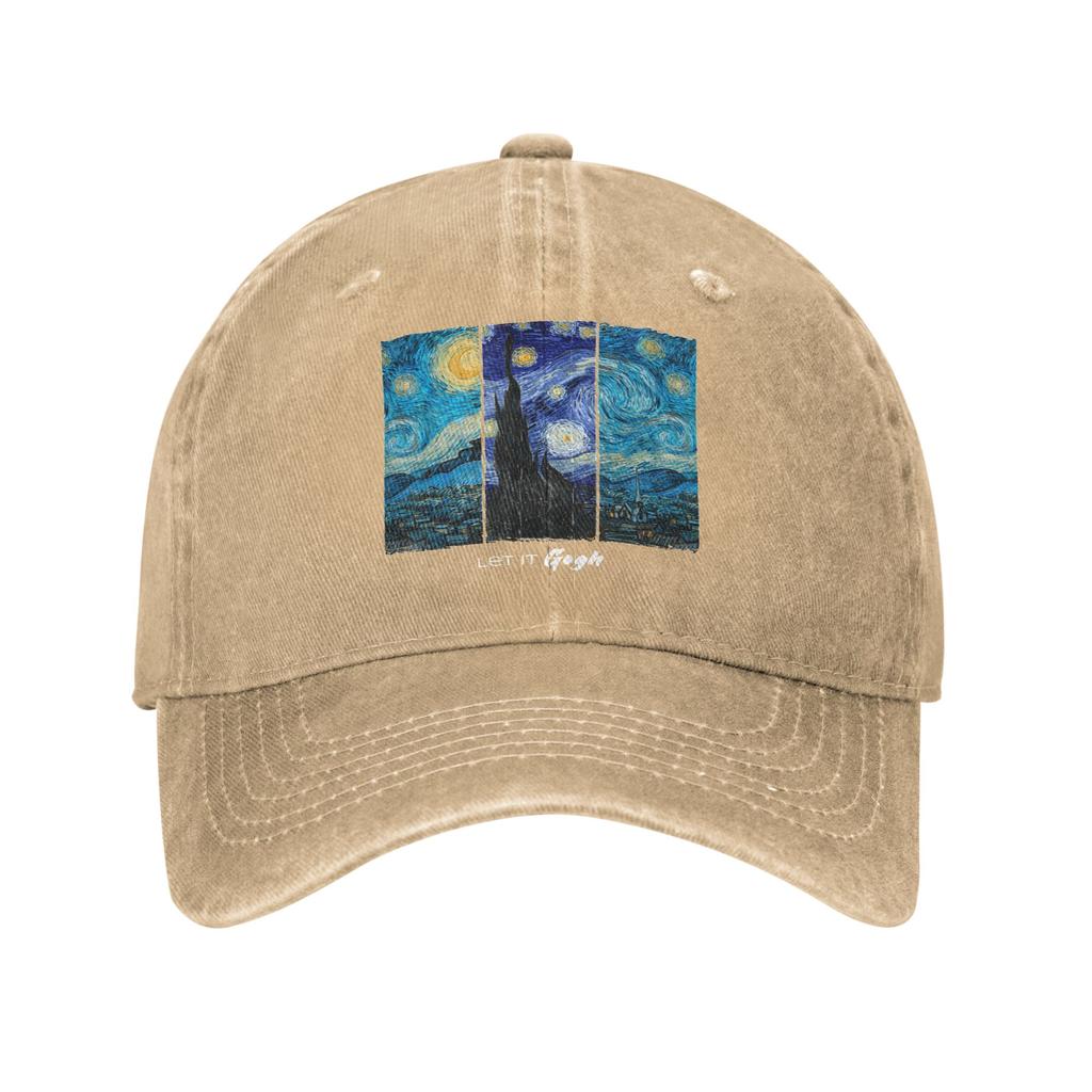 Let It Gogh Funny Vincent Van Gogh Starry Night Unstructured Baseball Cap Painting Distressed Denim Hats Adjustable Snapback