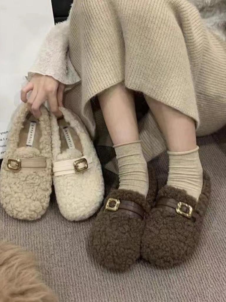 Wool Shoes for Women's Outer Wear 2025 Winter New Models, Jue Jue Zi, One-pedal Women's Shoes, Velvet Warm Cotton Shoes, Doudou Shoes Tide