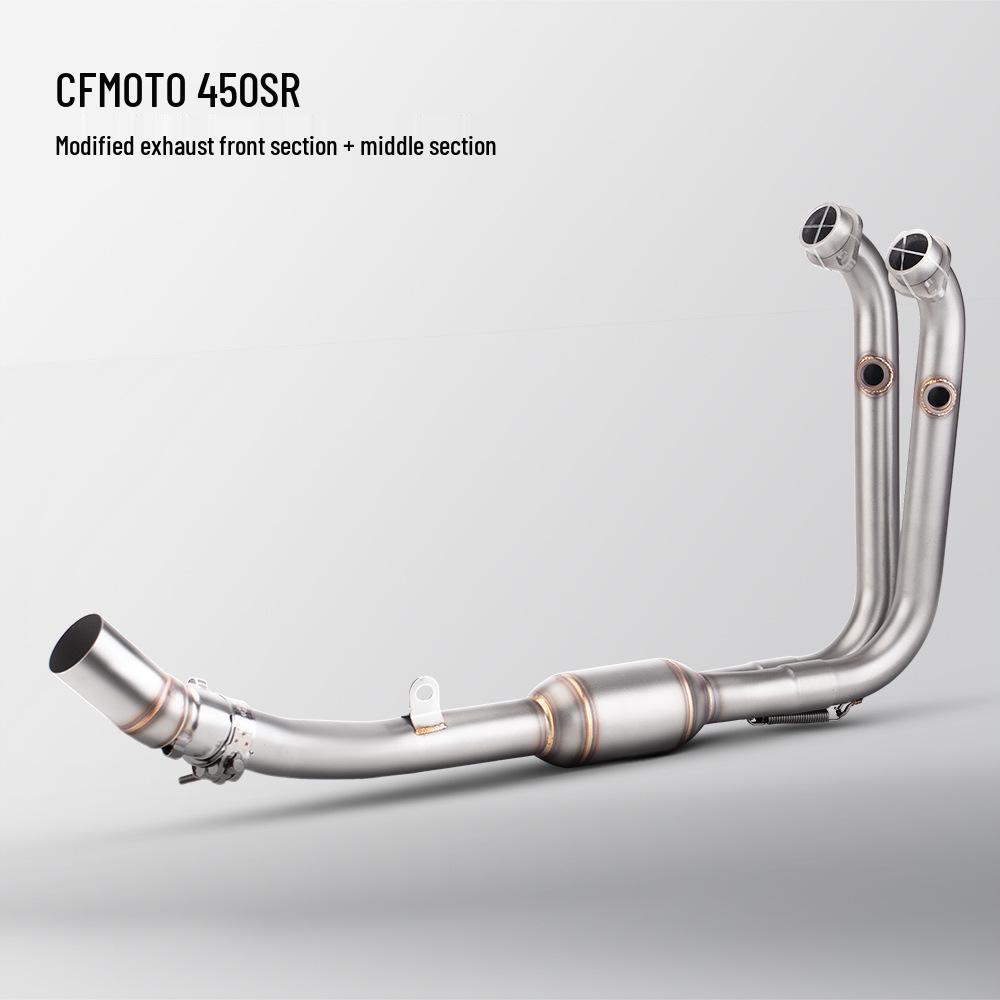CFMOTO 450SR Stainless Steel Exhaust Pipe: Front, Middle, and SC Tail Sections for Motorcycles.