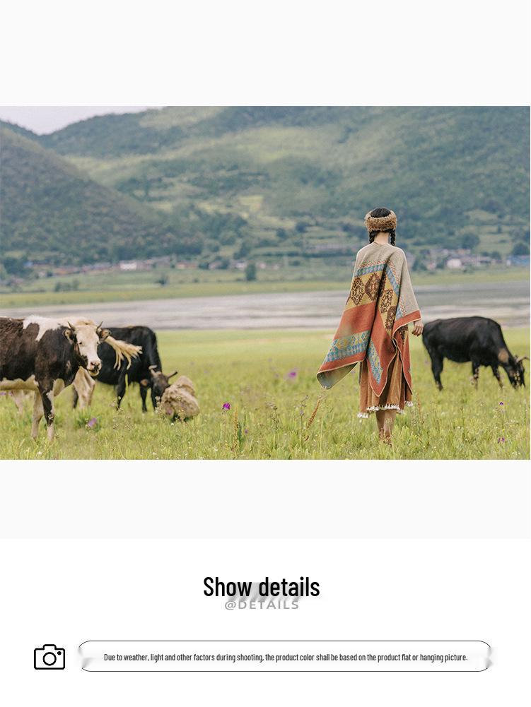 Ethnic Style Imitation Cashmere Shawl: Versatile Travel-Friendly Warm Cloak, Scarf, Resort Cape Outerwear.