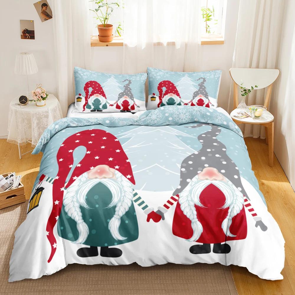 Christmas Duvet Cover Set Christmas Celebration Winter Polyester Bedding Set With Zipper Ties For All Season Double Queen King