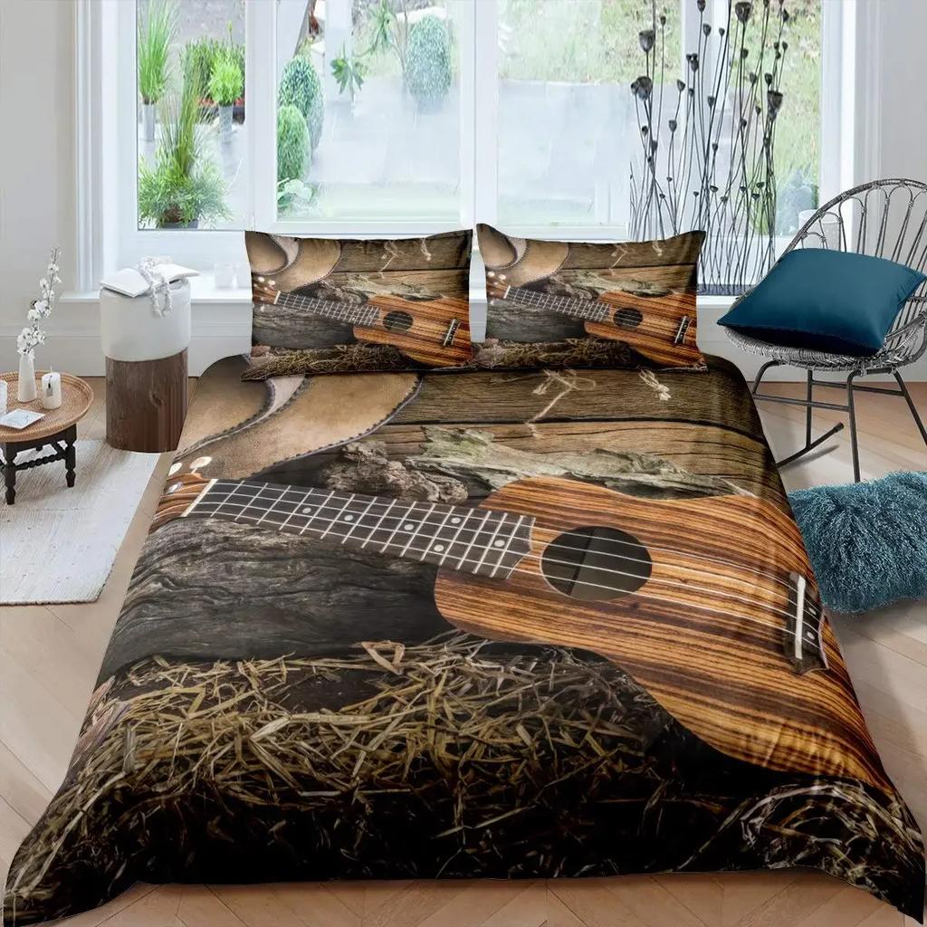 Western Cowboy Duvet Cover Set Vintage Farmhouse Bedding Set For Kids Boys Teens Queen Size Soft 2/3Pcs Polyester Quilt Cover