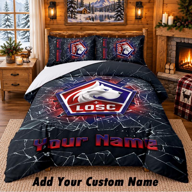 LOSC Lille Pattern Bedding 3Pcs Set Custom Name, Bed Sheet And Pillowcases For Home Bedroom