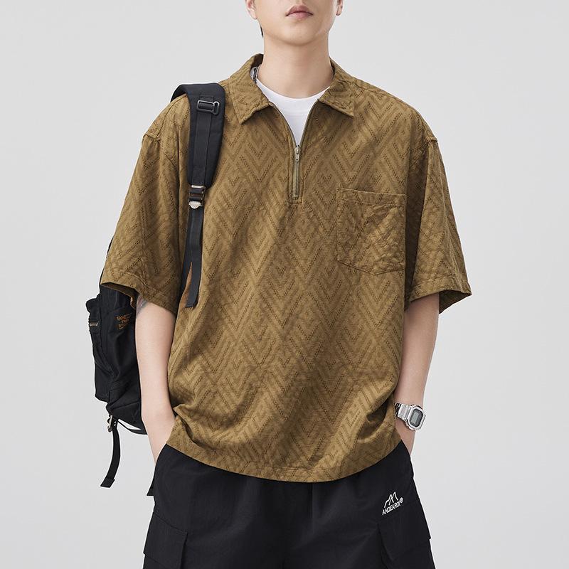 

Американская ретро текстурная рубашка с коротким рукавом мужская с воротником поло японский чистый хлопок свободная рубашка с коротким рукавом 4XL