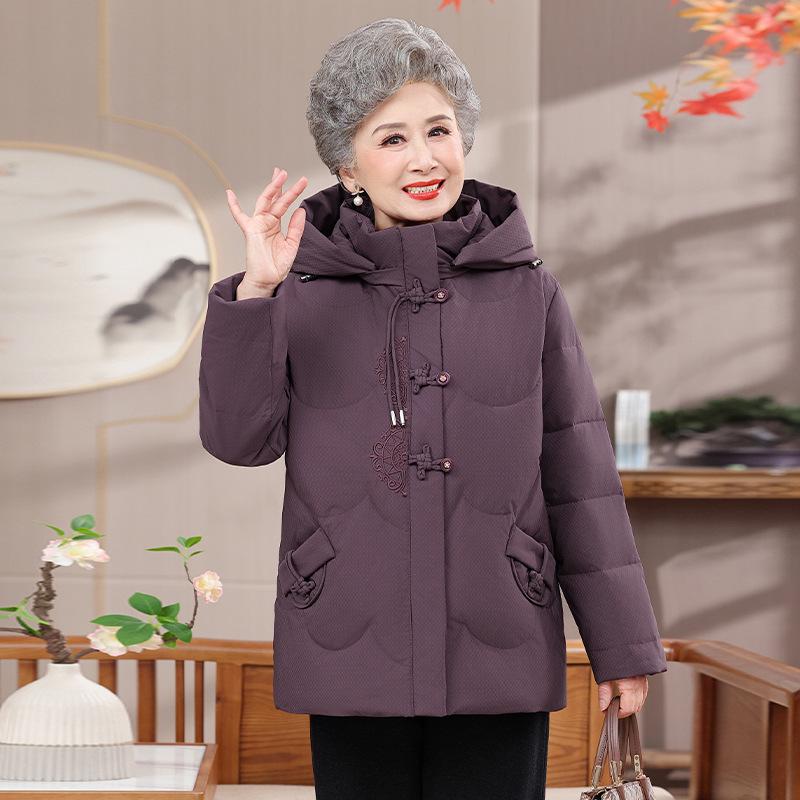 

Winter 2025 Grandma Style Hooded Down Jacket for Elderly Women – Stylish Cold Protection Coat 5XL фіолетовий
