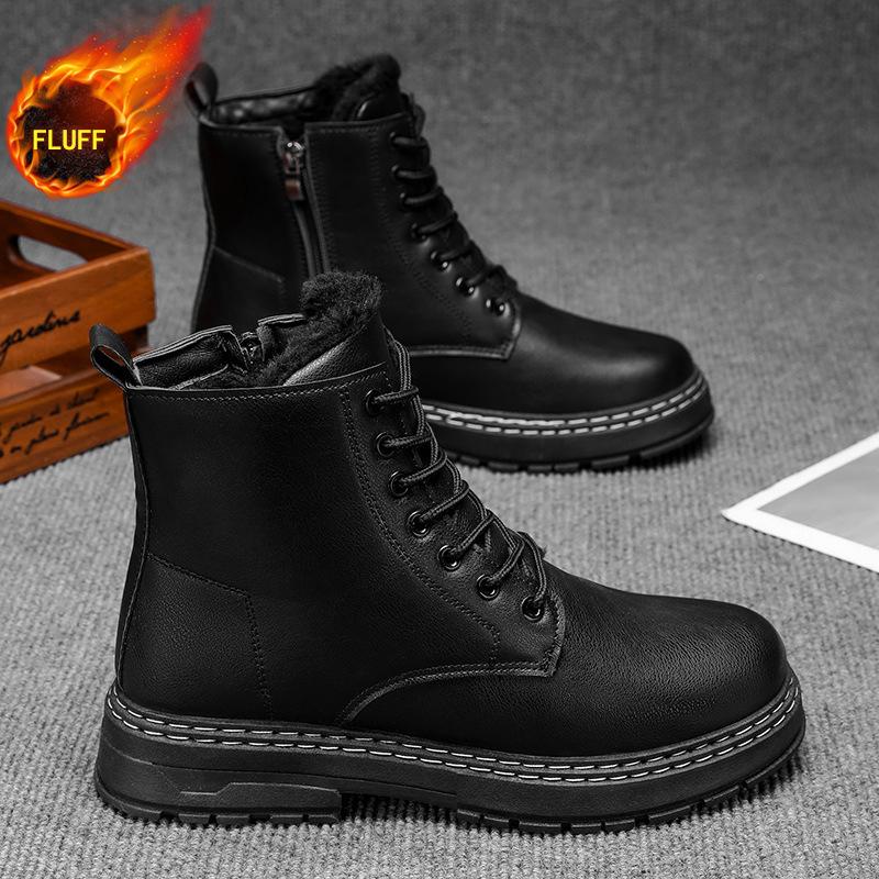 Warm Thickened Men's Locomotive Boots Side Zipper Stream Outdoor Hiking Men's Boots