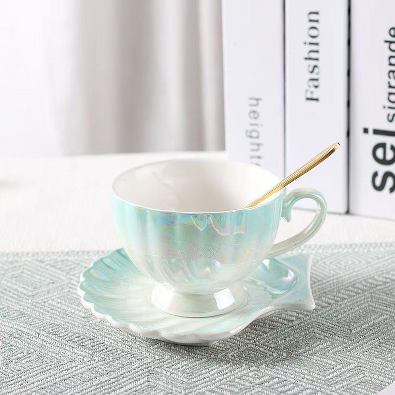 400ml Colorful Pearl Ceramic Mug with Cover and Spoon High Appearance Level for Home Breakfast Milk Tea Cup Coffe Cups