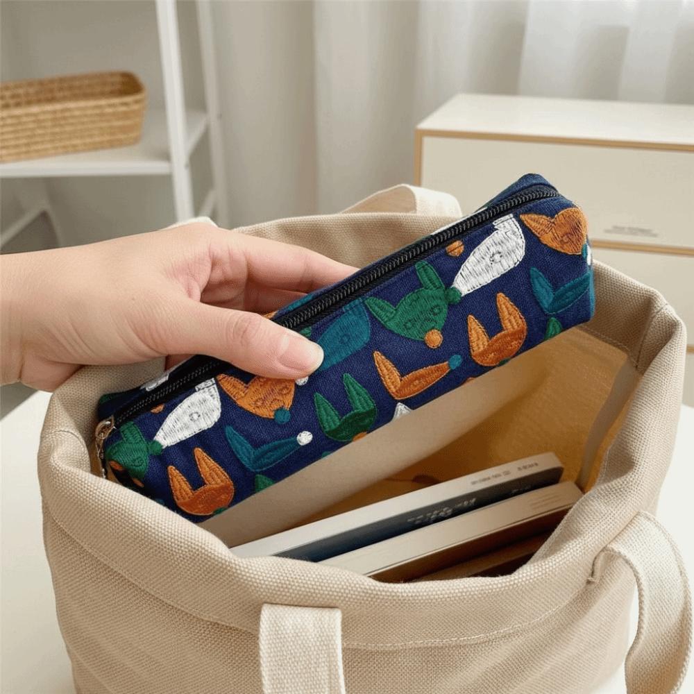 Floral Embroidered Pencil Case Flower Cloth Stationery Bag Korean Style Pen Bag  Stationery Holder