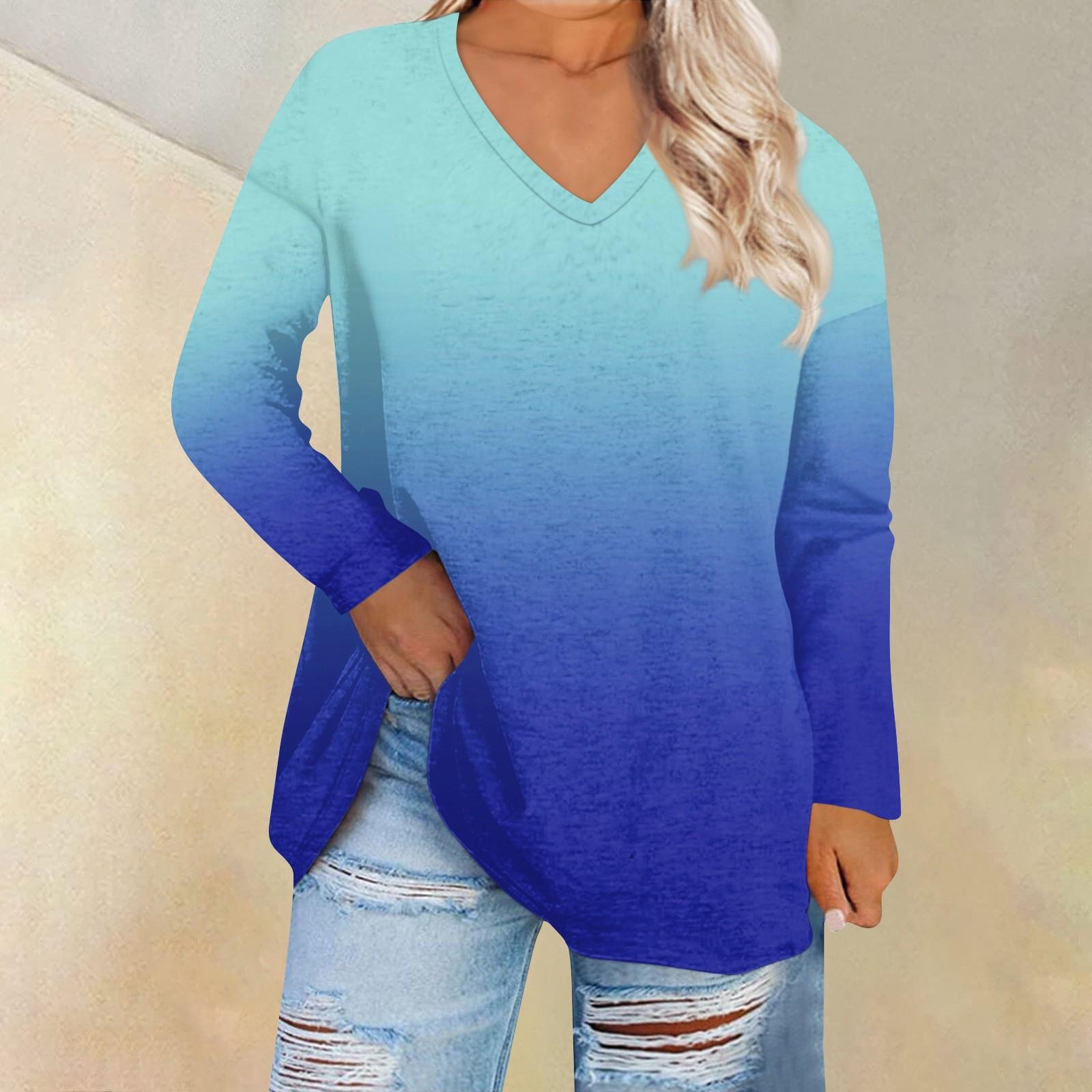 

Женская свободная и удобная футболка с длинными рукавами и круглым вырезом, повседневная XXXXXL синий