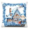 Blaue Weihnachten Hautfreundlicher Kissenbezug Weihnachtsmann Cartoon-Druck Kissen Moderne Feiertagsdekoration Kissen