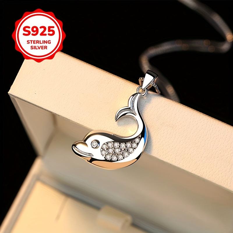 925Silver hypoallergenic dolphin necklace with a simple and stylish design, versatile and elegant, featuring synthetic zircon, perfect as a gift for