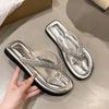 Luxury Summer Women's Flip Flops with Rhinestone Decoration Sandals, Flat Bottomed Lightweight and Comfortable Slippers