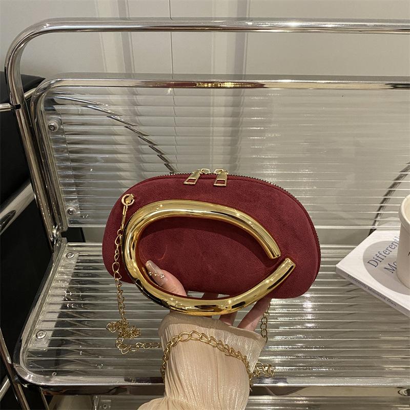 Retro Metallgriff Runde Kunstleder Clutch Tasche Vintage Kette Umhängetasche für Damen
