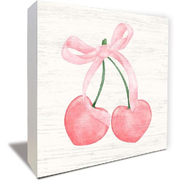 Pink Bow Coquette Wooden Box Sign, Coquette Room Decor, Dorm Room Essentials for Girls, Girly Ribbon Bow for Girls Room Dorm College Bedroom Desk