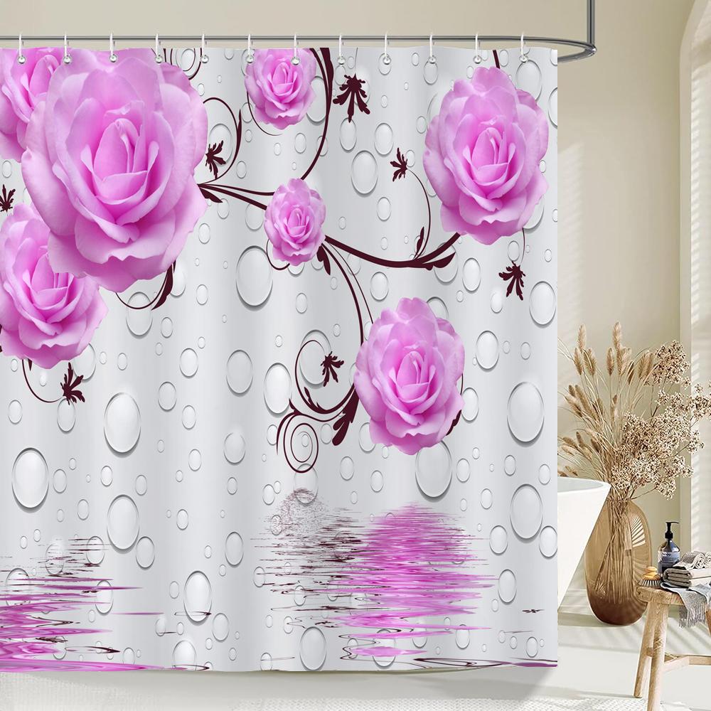 Beautiful Flower Butterfly Art Fabric Shower Curtain,Rose Decor Bathroom Shower Curtains with Hooks,Waterproof Bathroom Curtains