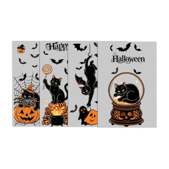 Decorative Glass Decals for Party 4Pcs Halloween Cartoon Window Clings, Pumpkin Ghost Scarecrow Stickers, Waterproof Murals Removable Home