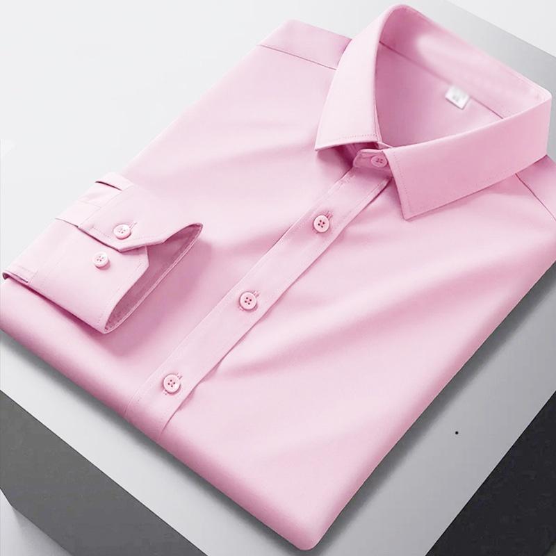 Camicia da uomo a maniche lunghe a tinta unita casual alla moda che non necessita di stiratura e resistente alle rughe, top business