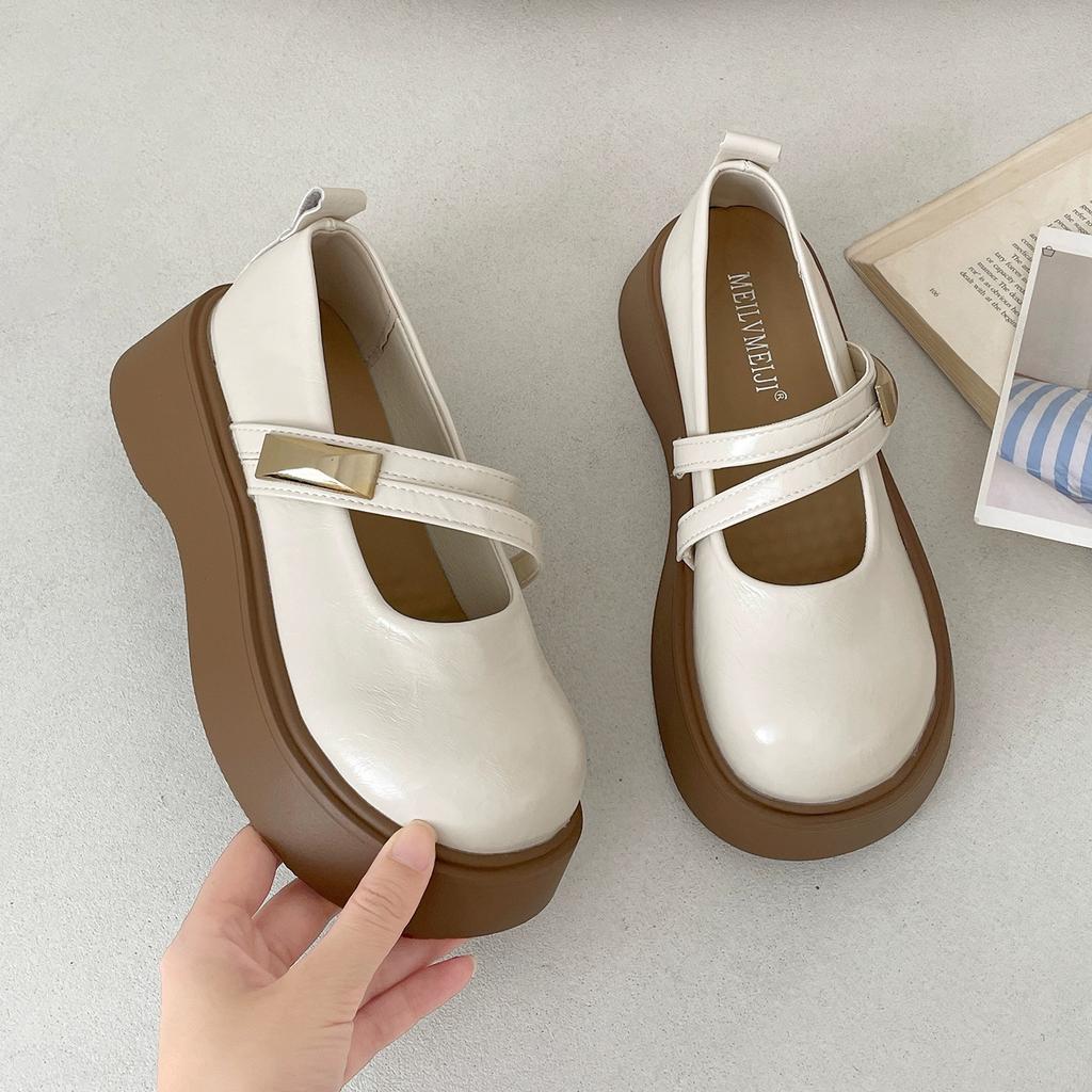 Thick-soled Heightening Small Leather Shoes for Women In the Summer of 2025, New Fashionable and Versatile French High-end Muffin Non-slip Single Shoe