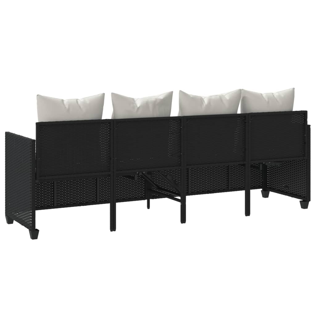 Sun Lounger with Cushions Black Poly Rattan