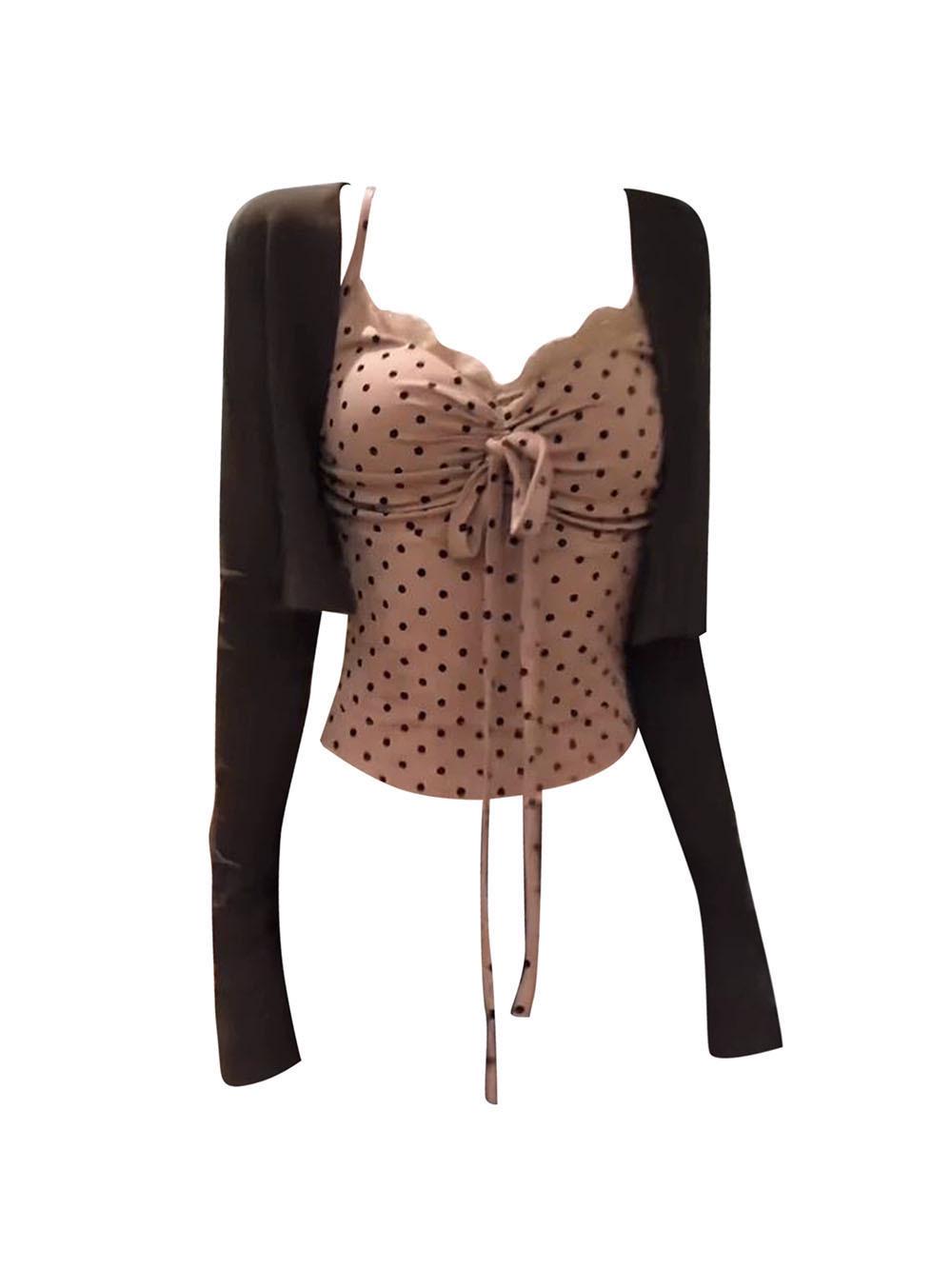 

Retro Spicy Polka Dot Camisole & Cardigan Set - Women s Autumn Slimming Sleeveless Top Medium