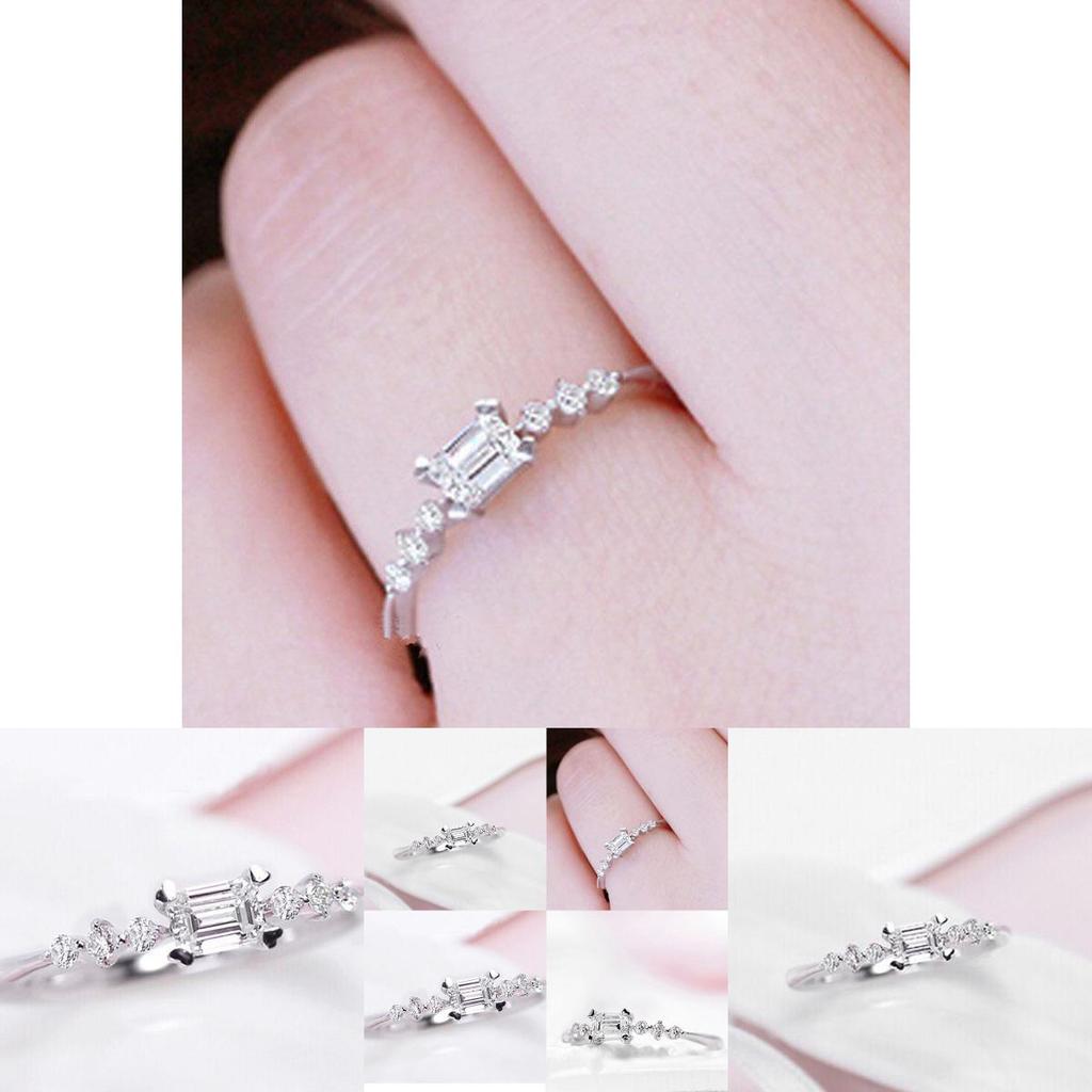 Elegant Silver Plated Natural Gemstones Square White Sapphire Wedding Birthstone Ring For Special Occasions