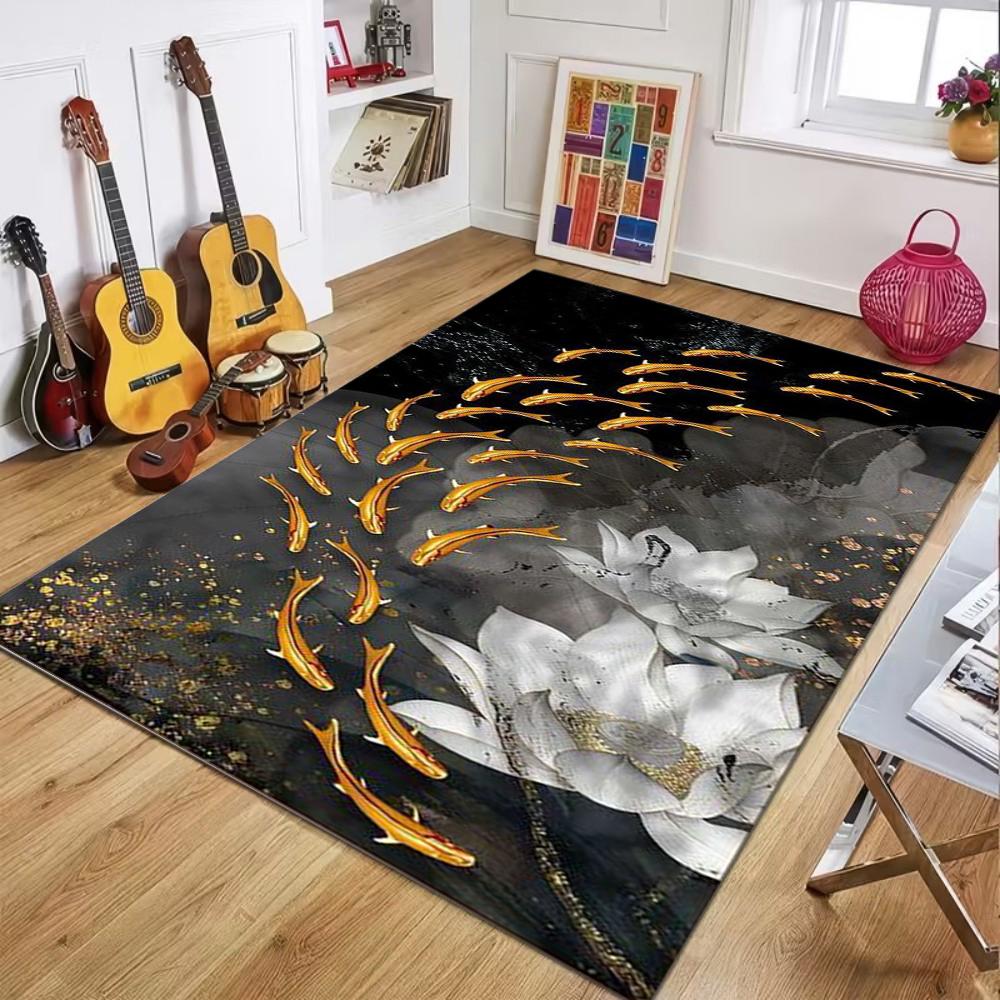 

School of Fish Pattern Area Rug Soft Non Slip Living Room Carpet Dreamlike Elegant Design Home Decor Floor Protection Mat 40X60cm