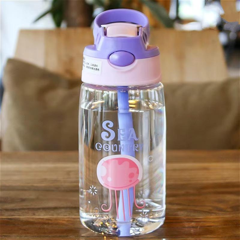 480ML Kids Water Sippy Cup Cartoon Baby Feeding Cup with Straws Leakproof Water Bottle Outdoor Portable Duckbill Straw Cups