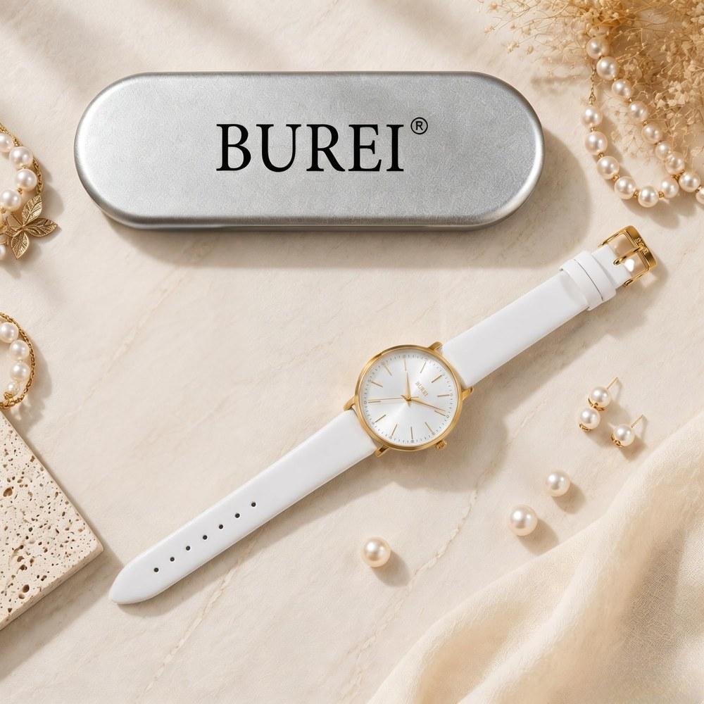 BUREI Women's Watch Japan Quartz Waterproof Large Dial Leather Band