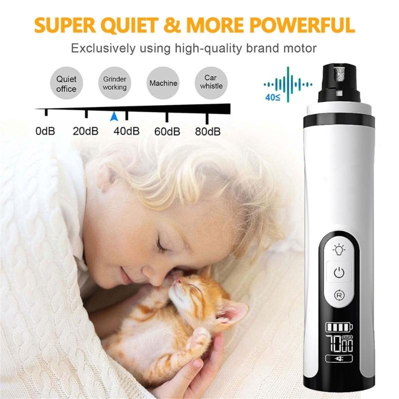 Quiet Rechargeable Dog Cats Nail Trimmer With Low Noise Motor And 3 Speed For Grooming