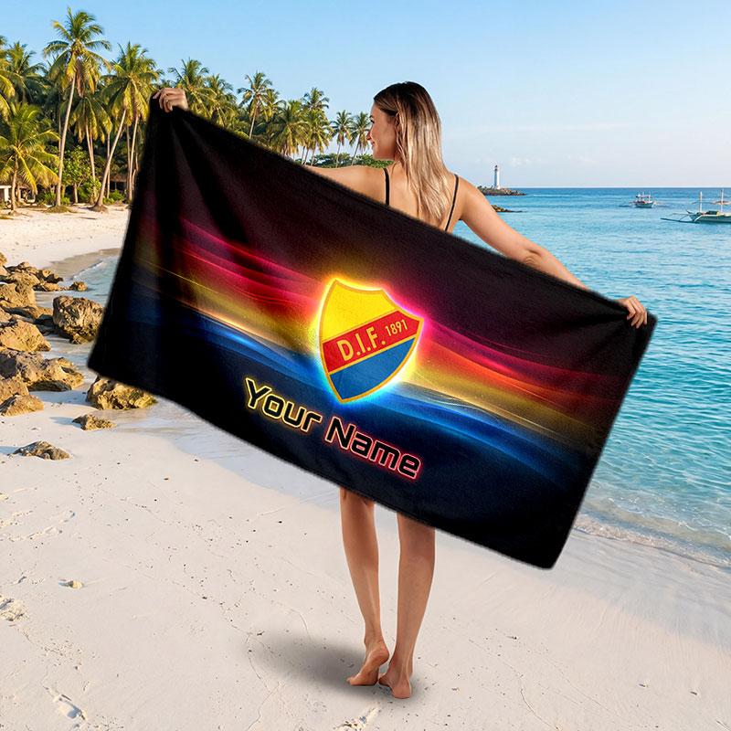Djurgårdens IF Custom Beach Towel, Personalized Name Text Print, Football Logo Soft Quick‑Dry Towel Holiday Gift