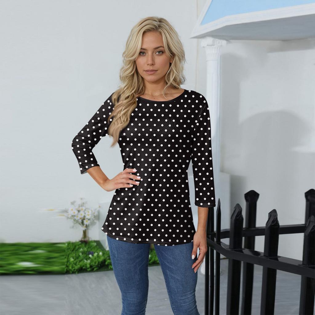 Women's O-neck 3/4 Sleeve Striped  Print Top