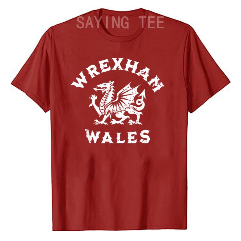 Wrexham Wales Welsh Dragon Flag Vintage T-Shirt Humor Funny Graphic Tee Short Sleeve Blouses Wrexham Wales Cymru Novelty Gifts