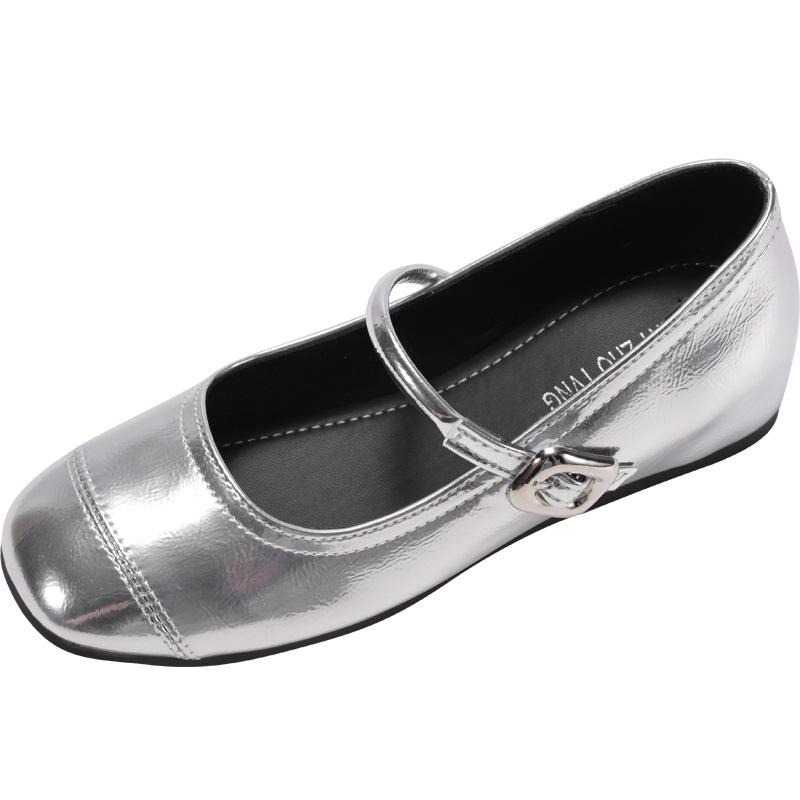 Silver retro square head inner height increase light mouth flat sole single shoes women's summer 2025 new versatile French Mary Jane shoes
