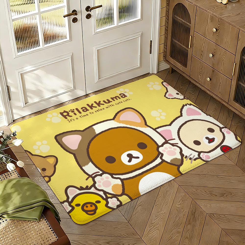Cute Cartoon R-Rilakkuma Classic Floor Mat Soft Thickened Non-Slip Bedroom Living Room Door Mat Home Decor Flannel Rugs