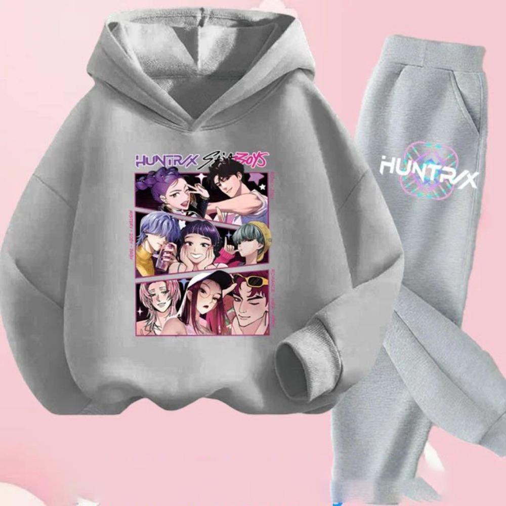 Kids Hoody Suit KPop Demon Hunters Printed Children's Clothing Y2K Hoodies+Pants Sports Sets KPop Demon Hunters