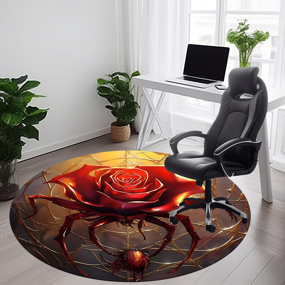 1PC Rose Spider Office Round Area Rug, Indoor Mat Suitable For Office, Under Office Chairs Bedroom Living Room Home Decor, Room DecoT1223082
