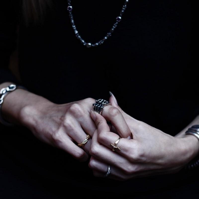 Adjustable Open Ring Men Women Geometric Bone Motif Vintage Style Plated Statement Jewelry