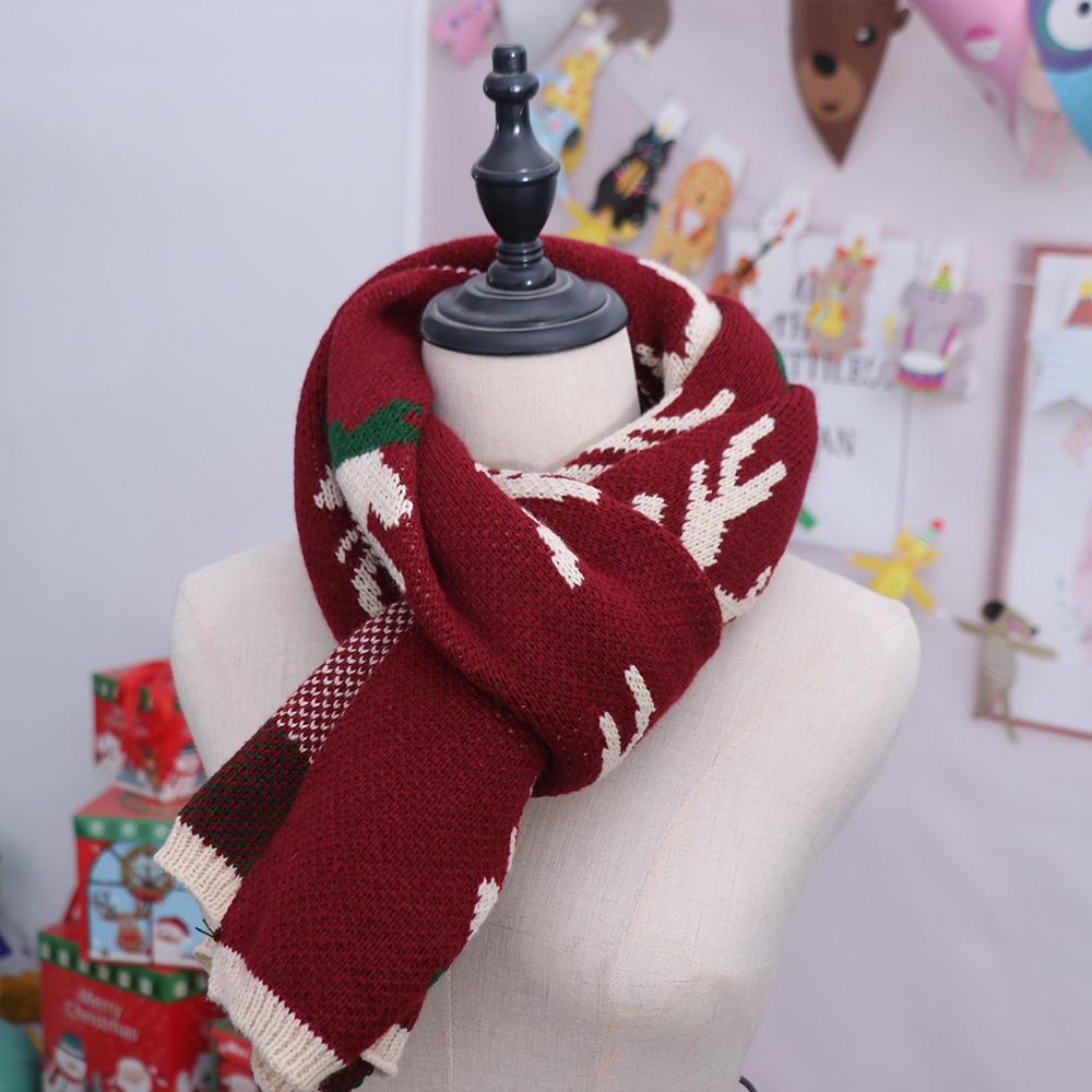 

Red Christmas Scarf Plush Winter Cashmere Scarves Elegant Wool Knitted Scarf Couple