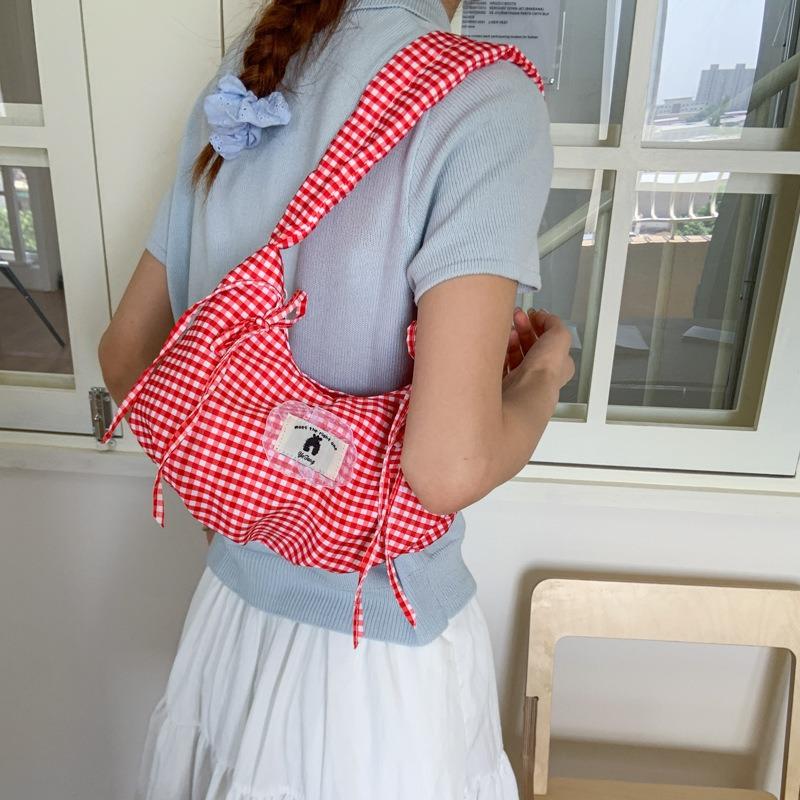 Plaid Canvas Bag Women's Large-capacity New Summer Niche Single Shoulder Underarm Commuter Pleated Dumpling Bag