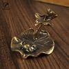 Antique Brass Lotus Leaf Backflow Incense Burner Decorations Solid Pure Copper Frog Lotus Pond Censer Holder Ornaments Tea Pets