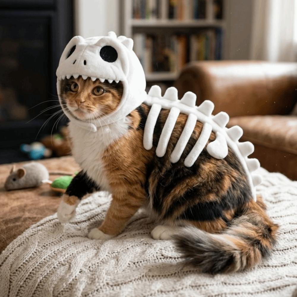 Soft Plush Halloween Cat Skeleton Hoodie Glow in Dark Pet Dino Skull Hooded Costume Cat and Dog