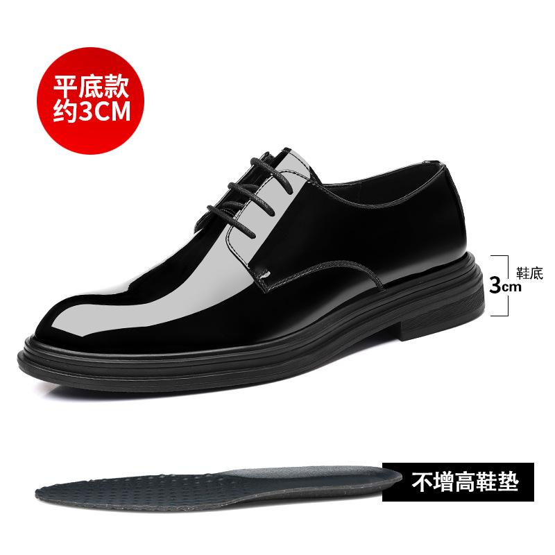 Leather shoes men's Korean version patent leather heightening 8CM business leather shoes glossy tip heightening 6CM formal men's shoes