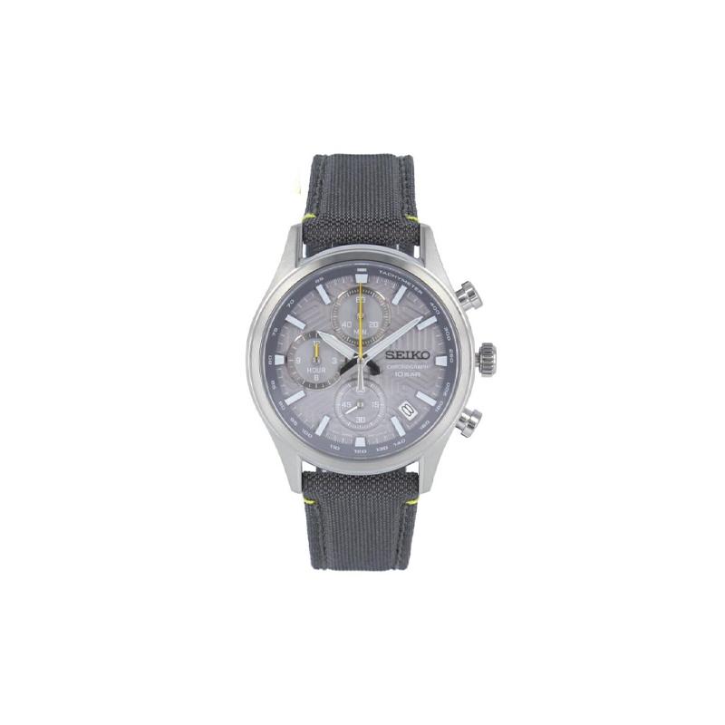 SEIKO 100 meters waterproof Quartz nylon leather strap 39.5mm men s watch gray dial SSB423P синий