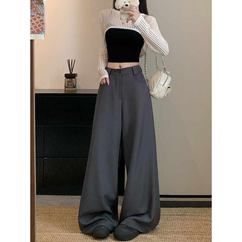 Kumikumi High-Grade Solid High Waist Suit Casual Pants Women Autumn Loose Slimming Drape Wide Leg Pants Trousers