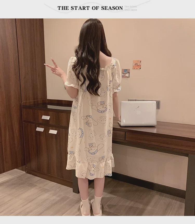 2024 Sommer-Kurzarm-Nachthemd mit Brustpolster – Niedlicher Wolken-Baumwoll-Cartoon-Prinzessinnen-Stil