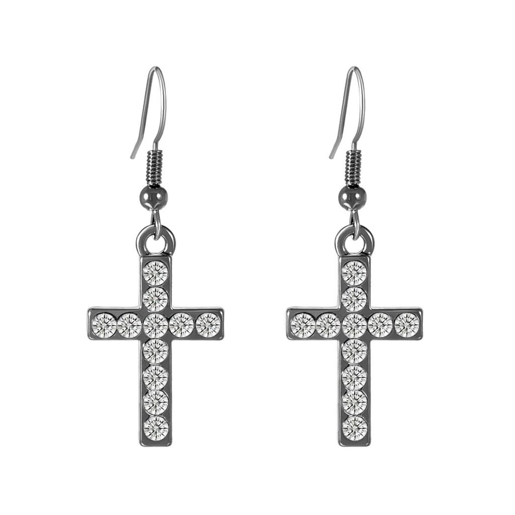 Gothic Rhinestone Cross Dangle Earrings for Women - European and American Style