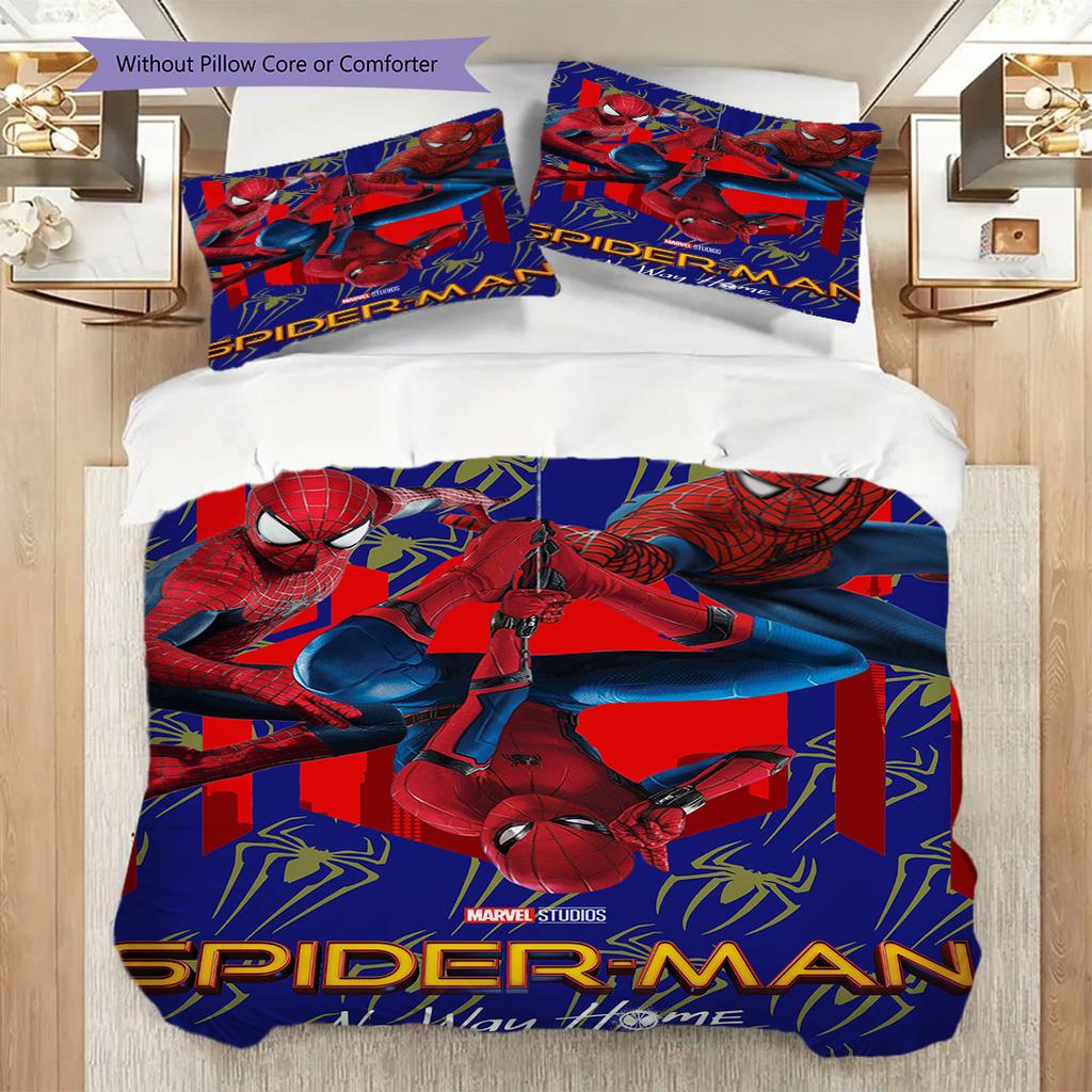 Superhero Series Spider-Man Cartoon Pattern Bedroom Three-piece Duvet Cover Bedding Set for Children.