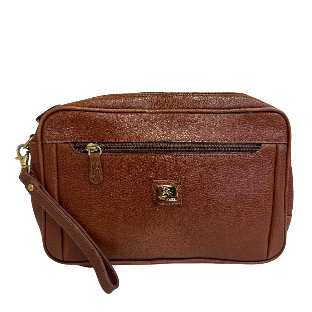 BURBERRY Clutch check leather business bag Brown leather mens Used