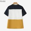 ZANZEA Women Casual Round Neck Short Sleeve Loose Patchwork Blouse