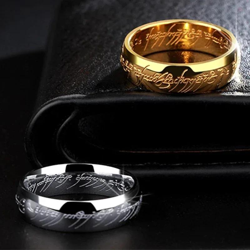 Lord of The Finger Rings Movie with The Same Inside and Outside 3D Engraving Spanish Sanskrit Ring Stainless Steel Exquisite
